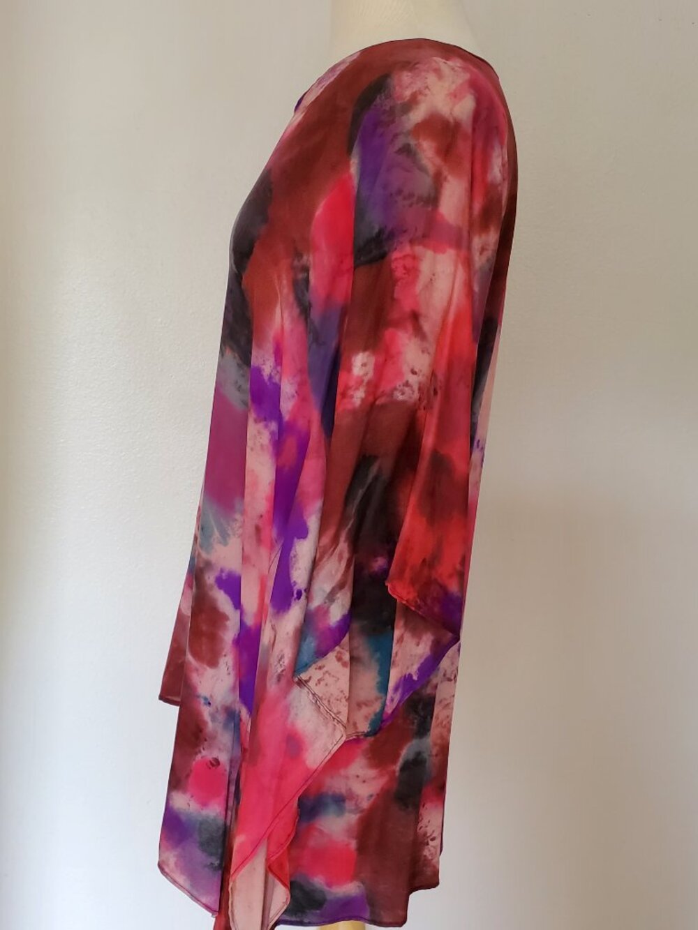 NEW silk caftan kaftan top mini dress dyed red burgundy pink purple blue S M L - Picture 3 of 5